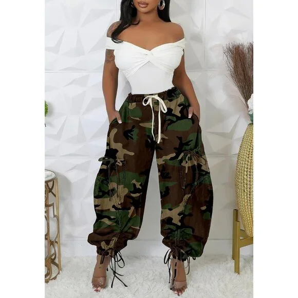 Women's Baggy Cargo Jogger Jeans Denim High Waisted Wide Leg Casual - Picture 5 of 6